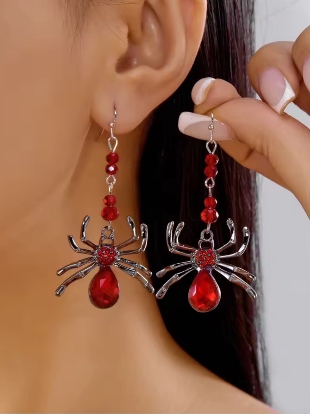 Red Crystal Spider Drop Earrings - Women Jewelry